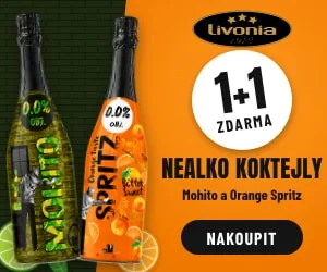 Animovaný banner Mežezers: lahve Mohito a Orange Spritz a kolečko 1 + 1 zdarma